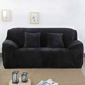 Чехол для защиты трехместного дивана Diana Textile Plush Velvet, 195-230 см, Черный фото
