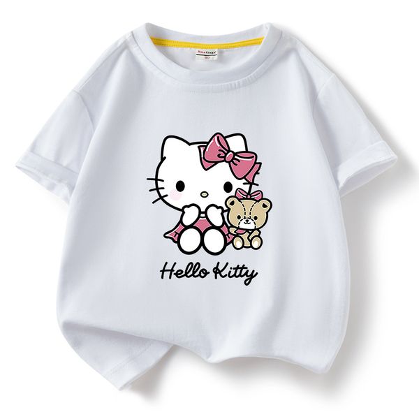 Футболка для девочки с принтом Hello Kitty, Белый с принтом, 110 см фото