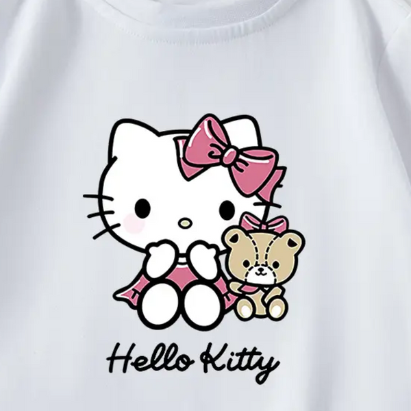 Футболка для девочки с принтом Hello Kitty, Белый с принтом, 110 см фото