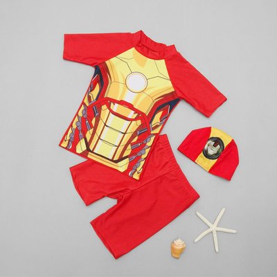Дитячий купальний костюм з капелюшком Superhero (Жовтий 120см) фото