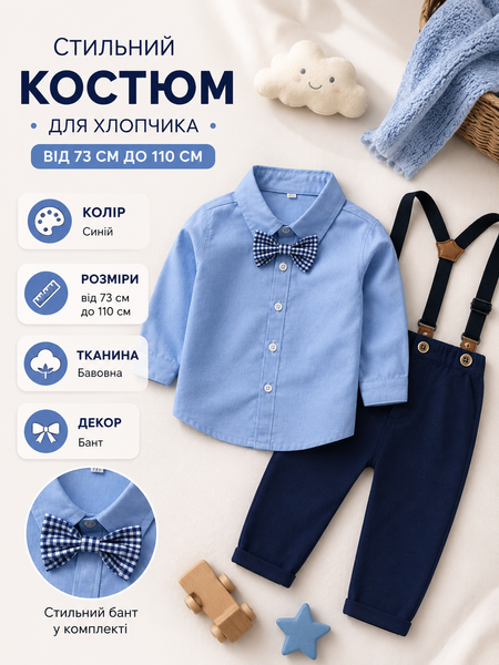 Костюм двійка з блакитною сорочкою (Синій 100см) фото