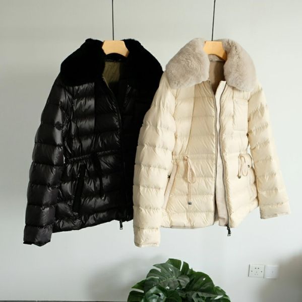 Жіноча куртка з пуху з хутряним коміром, Чорний, L (а3561) фото