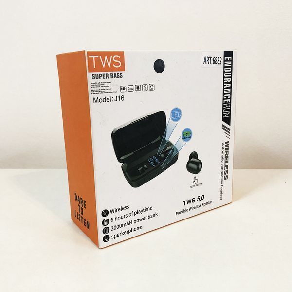 Bluetooth стерео навушники бездротові з боксом для зарядки Air J16 TWS Original. Колір чорний фото