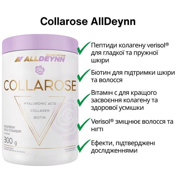 Колаген Малина та суниця AllNutrition AllDeynn CollaRose Raspberry & Wild Strawberry, 300 гр фото