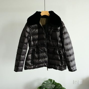 Жіноча куртка з пуху з хутряним коміром, Чорний, XL (а3561) фото