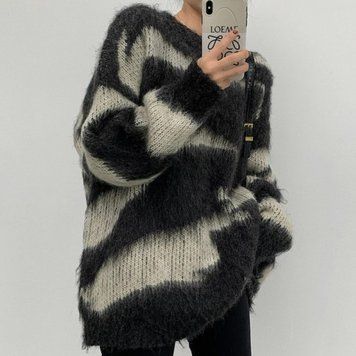 Свитер женский вязаный полосатый oversize XL Темно-серый (а3646) фото