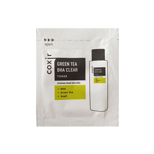 Пробник Очищуючий тонер для обличчя Coxir Green Tea BHA Clear Toner Pouch, 2 мл фото