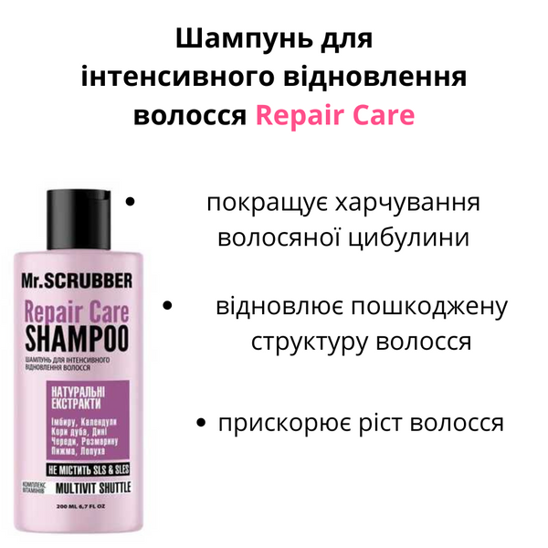 Шампунь для інтенсивного відновлення волосся Repair Care фото