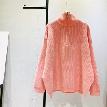 Свитер женский вязаный однотонный с застежкой под горло One Size Розовый (а3679) фото
