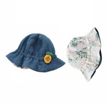 Дитяча муслінова панама двостороння (Синя 40-46см) фото