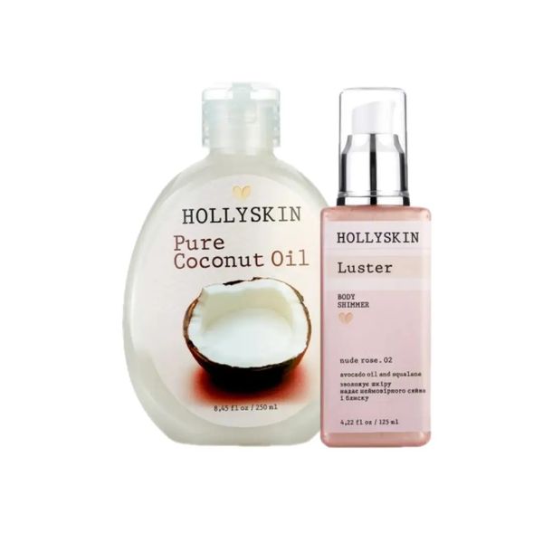 Шиммер HOLLYSKIN Luster Body Shimmer nude rose. 02 + Кокосовое масло HOLLYSKIN Pure Coconut Oil фото