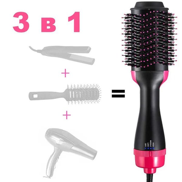 Фен Щітка гребінець 3в1 One step Hair Dryer 1000 Вт 3 режими випрямляч для укладання волосся стайлер з функцією іонізації фото