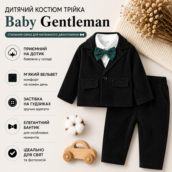 Костюм детский тройка вельветовый Baby Gentleman, 110см, Черный фото