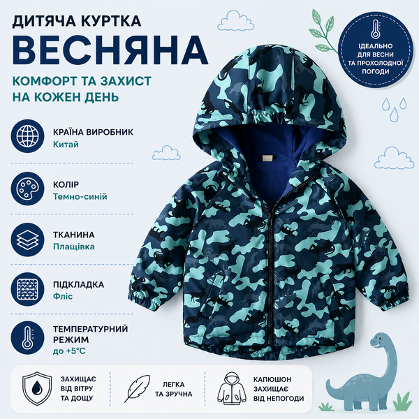 Ветровка детская на флисе с принтами kunkka (Темно-синий 130см) фото