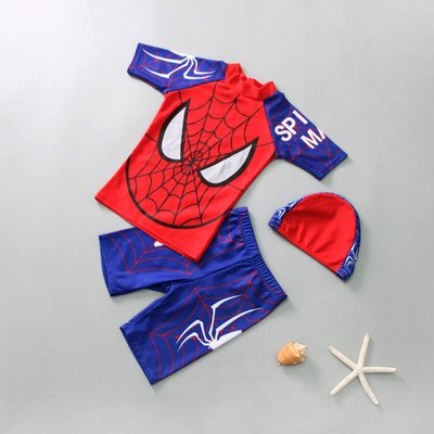Дитячий купальний костюм з капелюшком Superhero (Червоно-білий 100см) фото