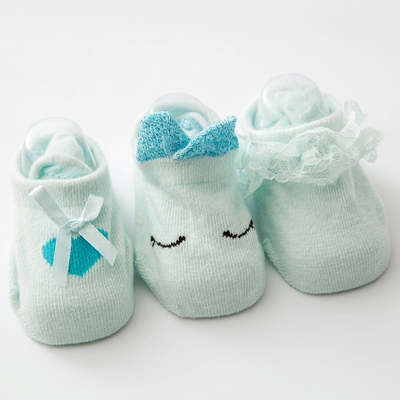 Набір дитячих шкарпеток з 3 парами з оборками (Блакитний 0-1 рік) фото