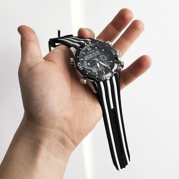 Часы наручные QUAMER ремешок каучук, dual time. Цвет: с белыми вставками фото
