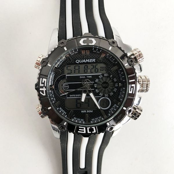 Часы наручные QUAMER ремешок каучук, dual time. Цвет: с белыми вставками фото