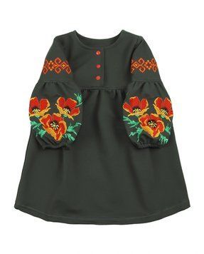 Сукня з вишивкою для дівчат "Маки", Хакі, 92 (2 роки) фото