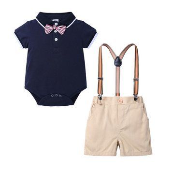 Костюм для малюків бодік і шорти Little Mister з підтяжками (Темно-синій 80см) фото