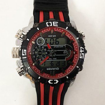 Часы наручные QUAMER, dual time, ремешок каучук. Цвет: красный фото