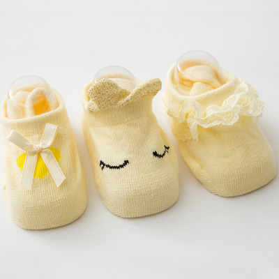 Набір дитячих шкарпеток з 3 парами з оборками (Жовтий 0-1 рік) фото