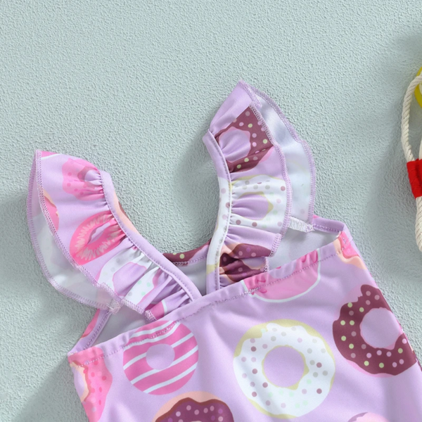 Купальник сплошной для девочек с пончиками Donut Infant Baby, Сиреневый, 9-12 міс фото