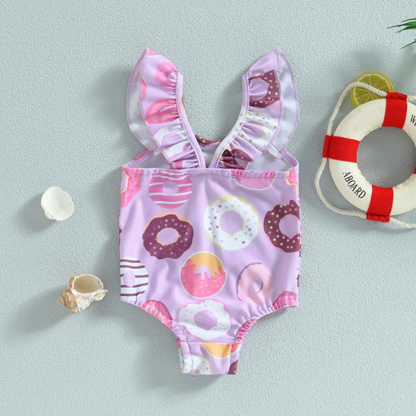 Купальник сплошной для девочек с пончиками Donut Infant Baby, Сиреневый, 9-12 міс фото