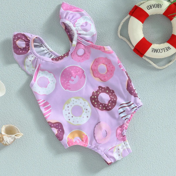 Купальник сплошной для девочек с пончиками Donut Infant Baby, Сиреневый, 9-12 міс фото