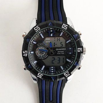 Часы наручные QUAMER, dual time, ремешок каучук. Цвет: синий фото