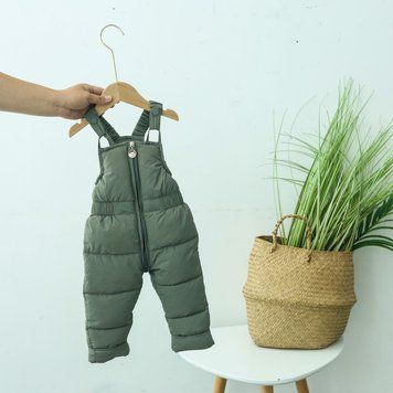 Напівкомбінезон дитячий теплий однотонний на блискавці (Хакі 110см) фото