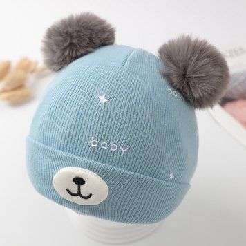 Шапка дитяча з помпонами Baby (Блакитний 40-46см) фото