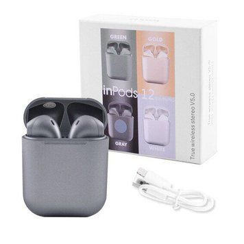 Бездротові навушники блютуз гарнітура inPods 12 simple TWS bluetooth V5.0 сенсорні. Колір: срібний фото