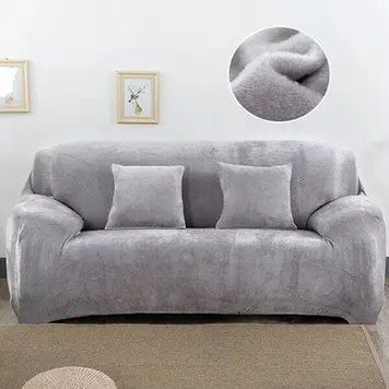 Захисний чохол на двомісний диван з плюшевого велюру Diana Textile, 145-185 см, сірий фото