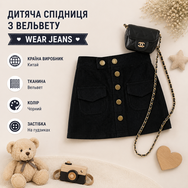 Юбка детская вельветовая Wear Jeans (Черный 90см) фото