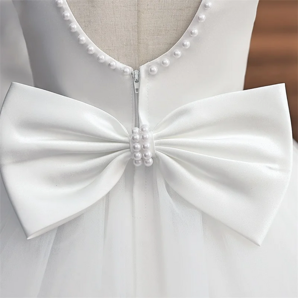 Платье детское с большим бантом и фатиновой юбкой (Белый 100 см, 3 года) фото