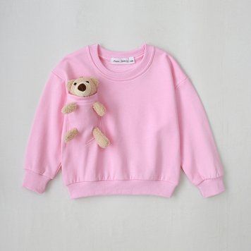 Кофта Family look з ведмедиком у кишені (Рожевий 100см) фото