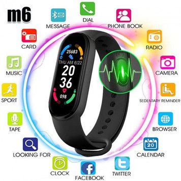 Фитнес браслет FitPro Smart Band M6 (смарт часы, пульсоксиметр, пульс). Цвет: черный фото