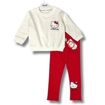 Детский костюм для девочки Hello Kitty - демисезонный повседневный комплект Murat Baby (кофта, лосины), Бело-красный, 3 года, 98см фото