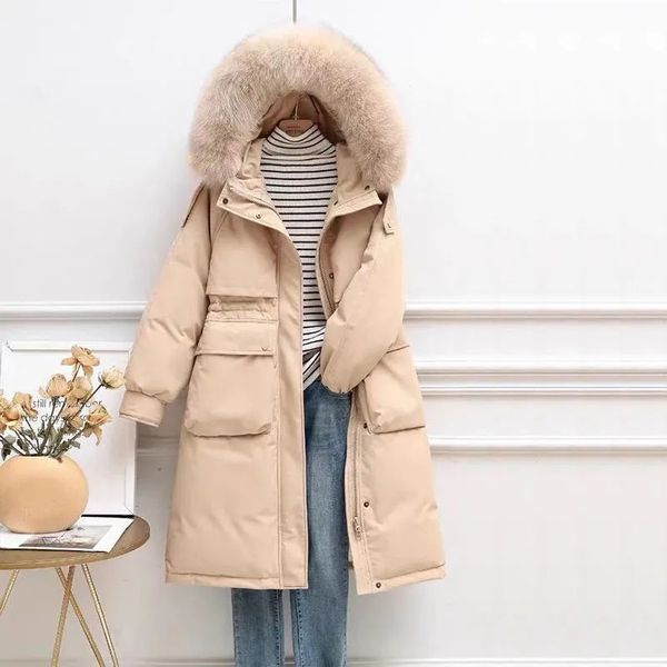 Куртка женская на пуху однотонная с большими карманами S Черный (а3687) фото