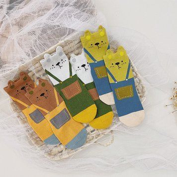 Набор носков детских с рисунками 3 шт (Коричневый 5-7 лет) фото