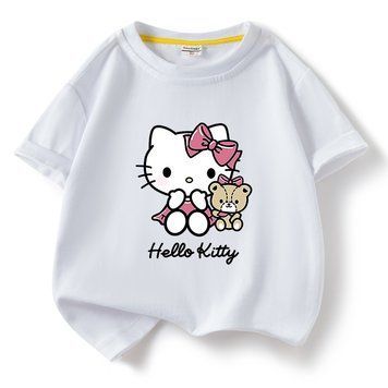 Футболка для дівчинки з принтом Hello Kitty, Білий з принтом, 120 см фото