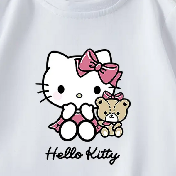 Футболка для девочки с принтом Hello Kitty, Белый с принтом, 120 см фото