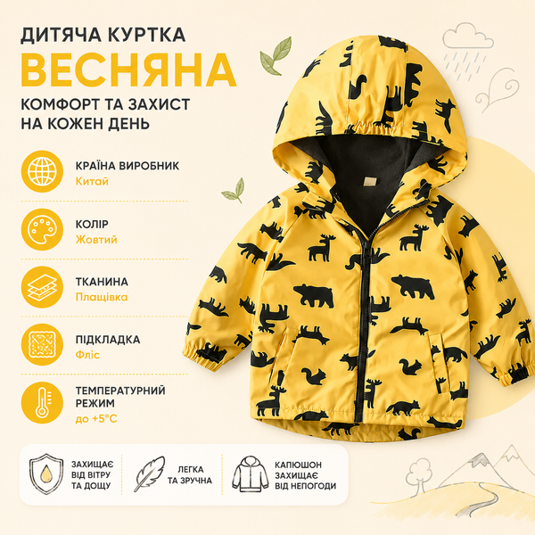 Ветровка детская на флисе с принтами kunkka (Желтый 130см) фото