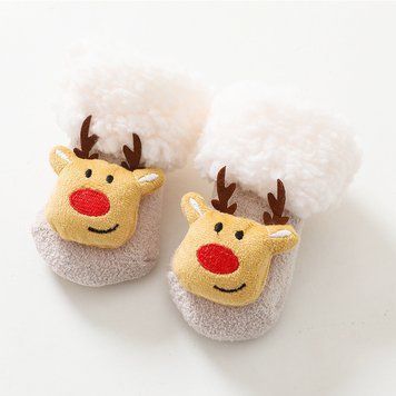 Дитячі теплі новорічні шкарпетки Baby Christmas (Бежевий 1-2 роки) фото