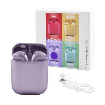 Бездротові навушники блютуз гарнітура inPods 12 simple TWS bluetooth V5.0 сенсорні. Колір фіолетовий фото