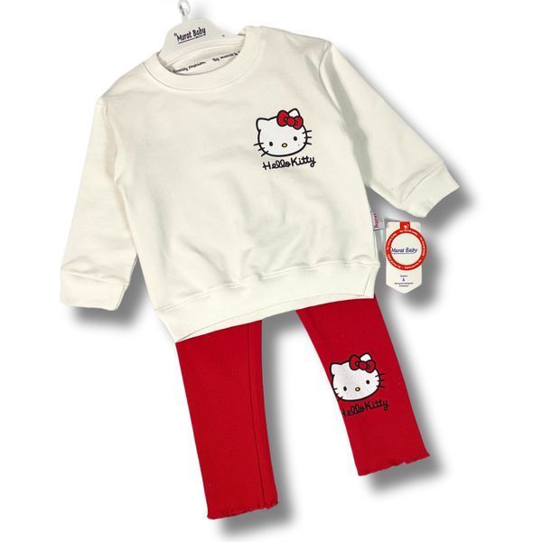 Детский костюм для девочки Hello Kitty - демисезонный повседневный комплект Murat Baby (кофта, лосины), Бело-красный, 4 года, 104см фото