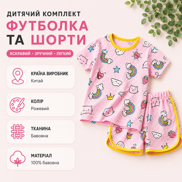 Костюм дитячий двійка з принтами Summer Fashion (Рожевий 90см) фото