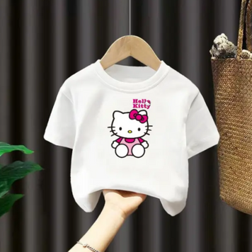Біла футболка для дівчинки з принтом Hello Kitty, 130 см, 6 років фото