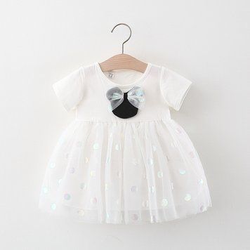 Платье детское в горошек с фатином Minnie (Белый 80см) фото